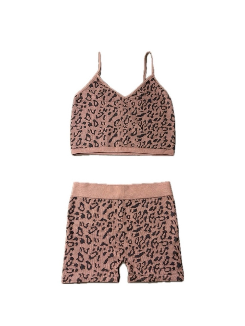 Bozzolo Leopard Knit Bralette & Shorts Set